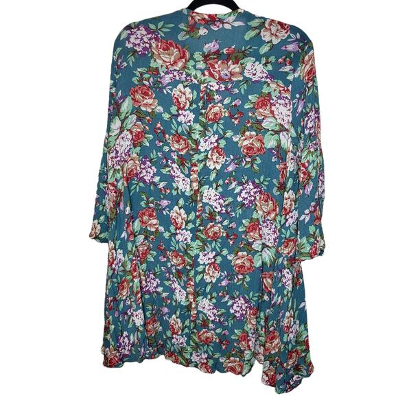 Umgee size medium Teal floral swing tunic shirt oversized blouse - Picture 3 of 5